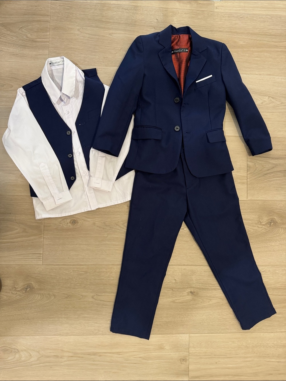 Navy Boys Two-Piece Suit Set with White Shirt & Vest